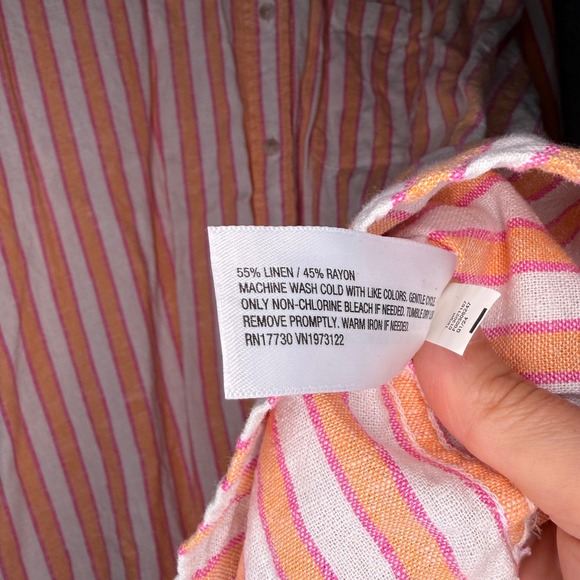 Universal Thread Striped Button Down Women L Orange Pink Excellent Linen Blend - Picture 6 of 6